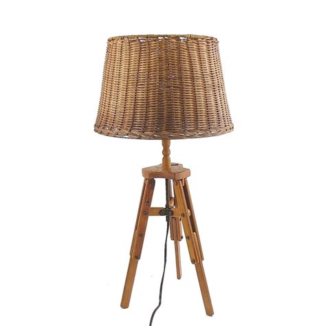 Rattan Style Table or Floor Lamp with Wooden Tripod and Bamboo Shade ...