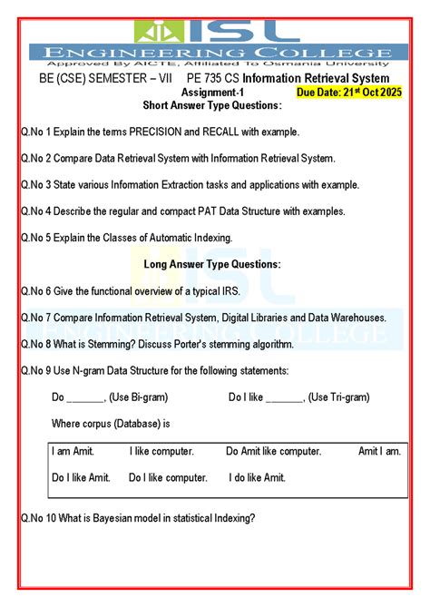 BE (CSE) SEM VII PE 735 CS Information Retrieval System Q&A - Studocu
