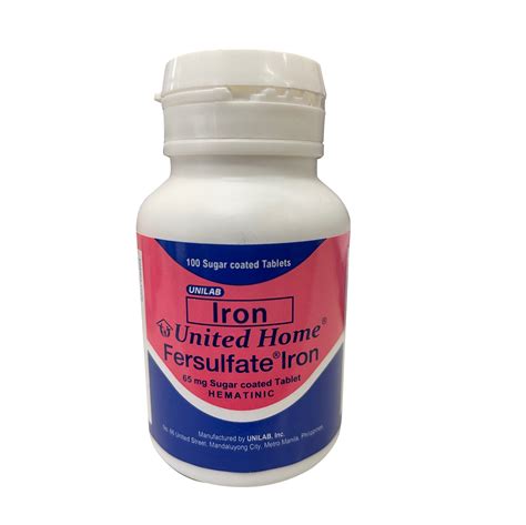 UNITED HOME FERSULFATE IRON Iron 65mg Tablet 100's price in the Philippines | MedsGo Pharmacy