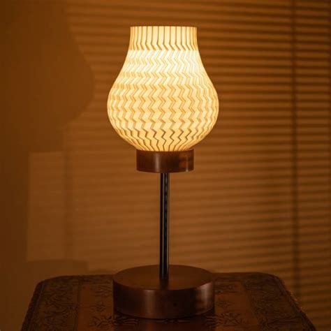 3D Printed Table Lamp, Shade Theme: Wave, Wood Finish: Walnut - Cimplifabb