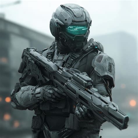 A futuristic soldier in exoskeleton armor equipped with advanced ...