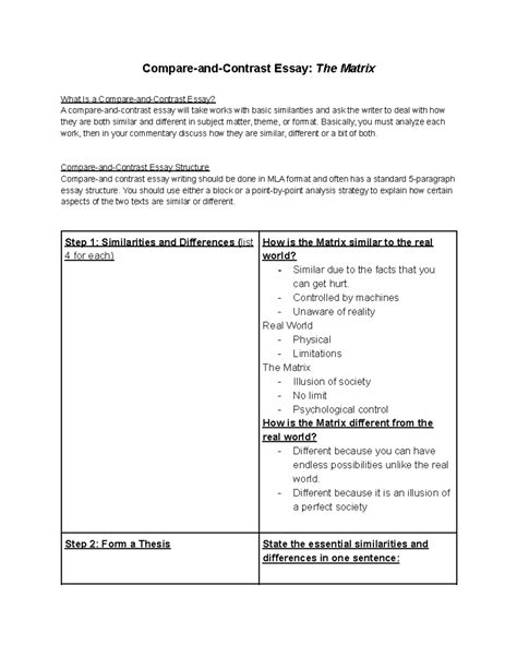 Z3 Compare and Contrast Essay Outline - Compare-and-Contrast Essay: The ...