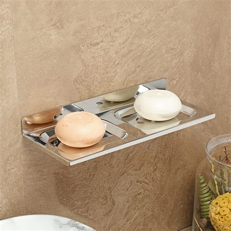 FORTUNE Wall Mounted Stainless Steel Double Square soap Dish Holder ...