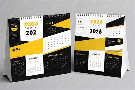 Desk calendar 2026 template in yellow and black design | Premium AI ...