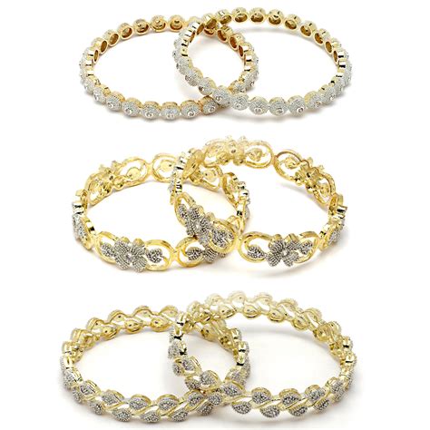 Set Of 6 Gold-Plated White American Diamond studded Dual Toned Multi D