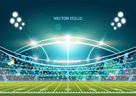 American football arena field with bright stadium lights design ...