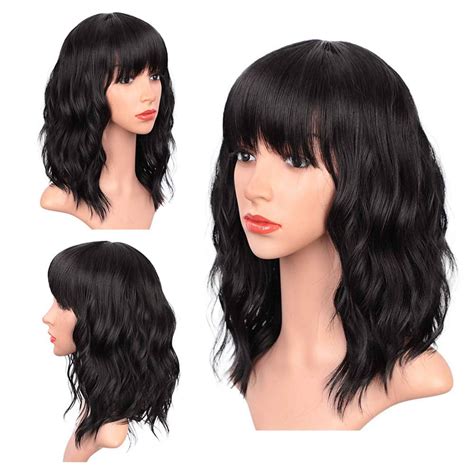 Buy Heka Ebk 13 Women Short Bob Wigs with Bangs Curly Wavy Synthetic ...