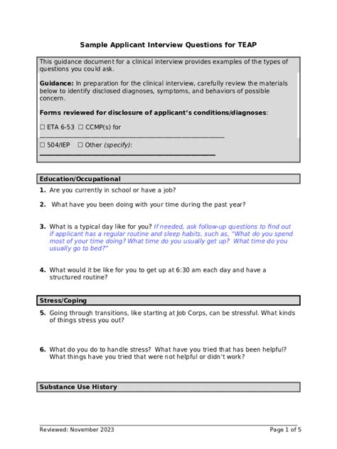 Sample Applicant Interview Questionnaire Doc Template | pdfFiller