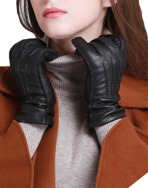 YISEVEN Women's Deerskin Leather Gloves Hand Sewn | Leather gloves ...