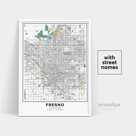 Fresno Map Print, Street Names Fresno Print, Printable Map of Fresno ...