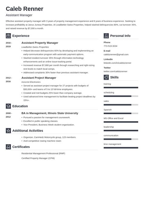Image result for Assistant Manager Resume Examples