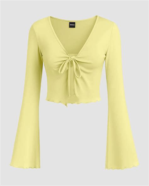 Tie Front Bell Sleeve Crop Top in French Vanilla - Littlebox India