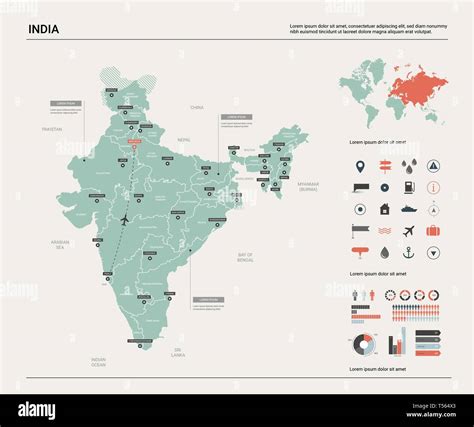 Vector map of India. High detailed country map with division, cities and capital New Delhi ...