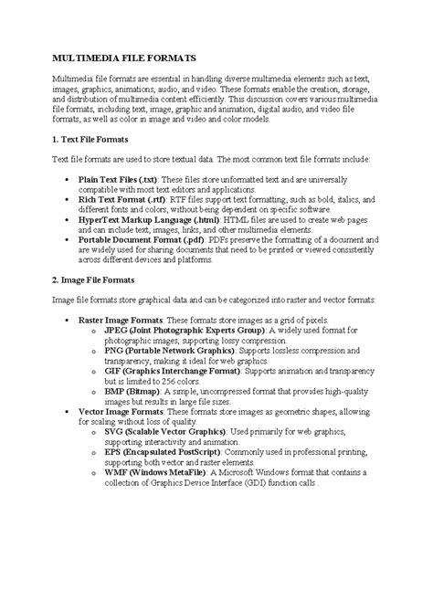 Unit-2: Overview of Multimedia File Formats in Digital Media - Studocu