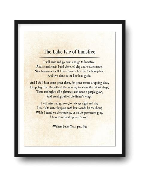 W.B. Yeats Lake Isle of Innisfree Poetry Quote Art Print, William ...