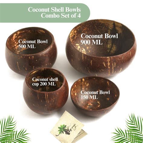 Thenga Coconut Bowl Combo Set with 900 ML, 500 ML, 200 ML, 150 ML (Set ...