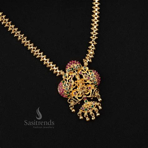 Micro Gold Plated Long Gajiri Necklace and Hanging Beads - Sasitrends