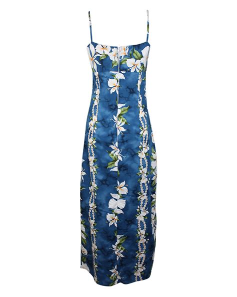 Hawaiian - Long Spaghetti Strap Sundress - White Ginger Blue