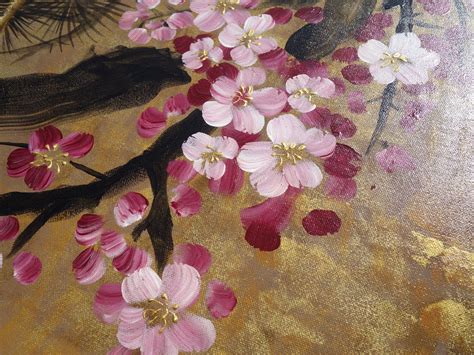 Japan art cherry blossom and love birds Japanese style triptych ...