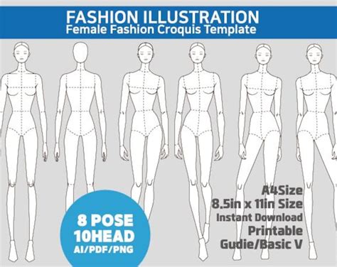 Buy Female Fashion Croquis Template Online in India - Etsy