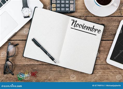 Noviembre Spanish November Month Name on Paper Note Pad at Off Stock Photo - Image of desktop ...