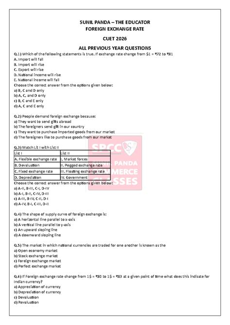 Foreign Exchange Rate MCQ CUET 2026: Previous Year Questions - Studocu