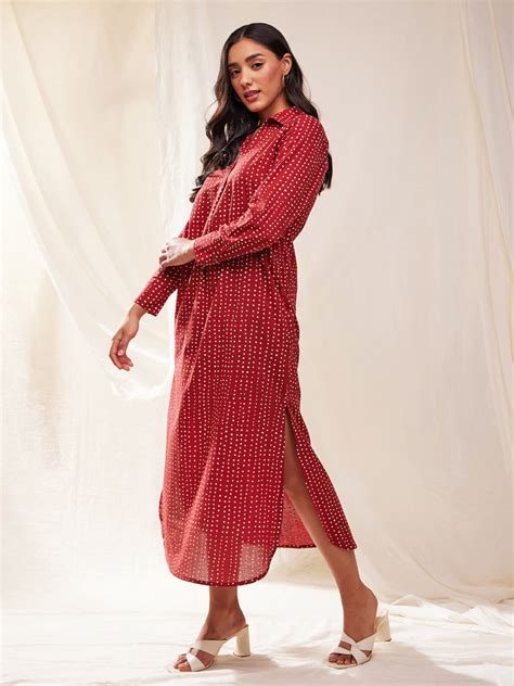 Buy Red Cotton Tribal Print Shirt Dress Online | Pink Fort – Pink Fort ...