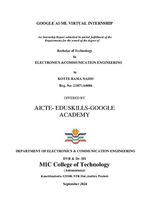 Google AI & ML Virtual Internship Report - B.Tech ECE Insights - Studocu