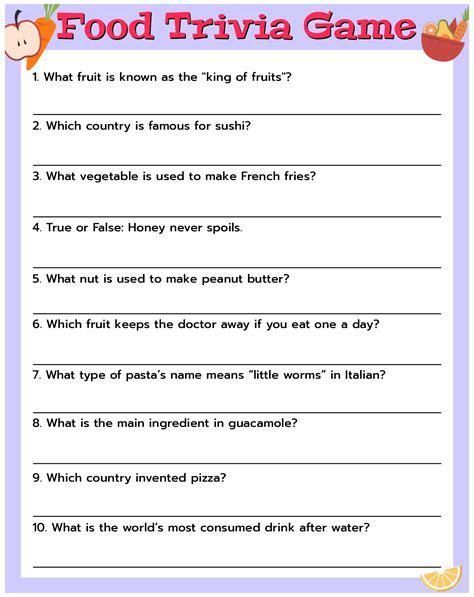 Food Trivia - 10 Free PDF Printables | Printablee