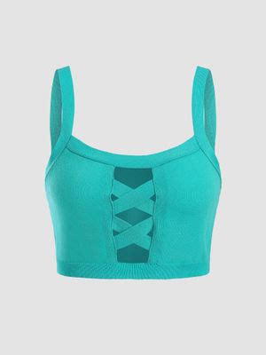 Buy Cider Solid Cross Hollow Out Knit Tank Top (S) Online