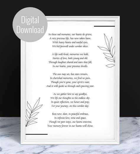 Uplifting Funeral Poem, Short Poems for Funerals, Memorial Poems to ...