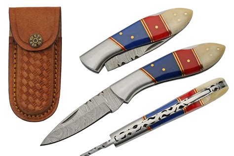 Folding Knife Rite Edge Damascus Steel 3In Blade Pocket Lock