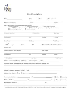 Fillable Online Consumer Referral/Screening Form - Britton and Crump ...