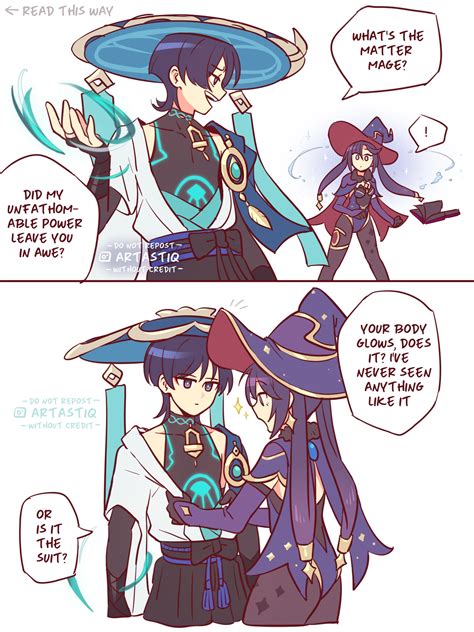 mona, scaramouche, and wanderer (genshin impact) drawn by artastiq ...