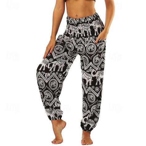 Retro Vintage Boho 1970s Harem pants Yoga Pants Hippie Smocked Waist ...