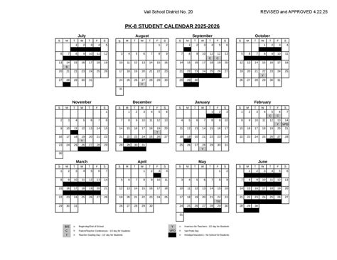 Vail Unified School District Calendar 2025-2026 in PDF