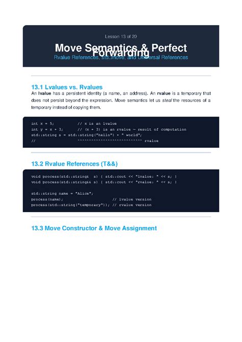 Lesson 13: Move Semantics, Perfect Forwarding & Rvalue References - Studocu