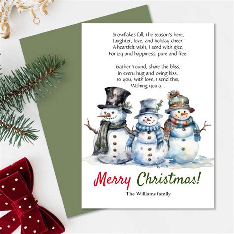Merry Christmas Snowman Holiday Poem Greeting Card | Zazzle | Christmas ...