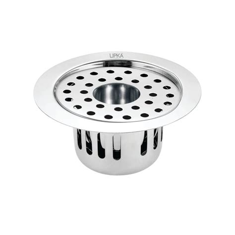 Round Flat Cut Floor Drain (5.5 inches) with Cockroach Trap & Hole - L ...