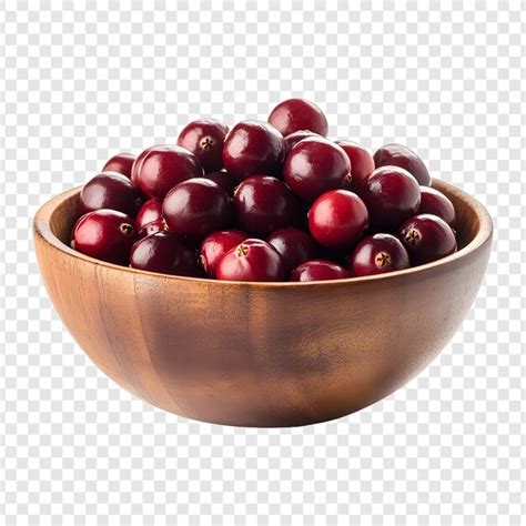 Un bol en bois de cerises rouges PNG isolé sur un fond transparent ...