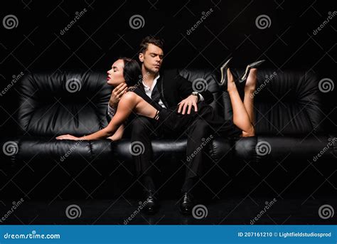 Elegant Woman in Black Dress Seducing Stock Photo - Image of adult ...