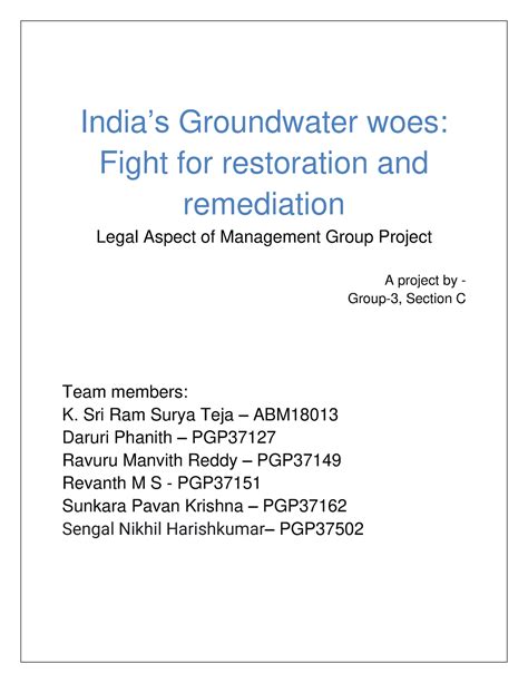 LAM Assignment 3 - India9s Groundwater woes: Fight for restoration and ...