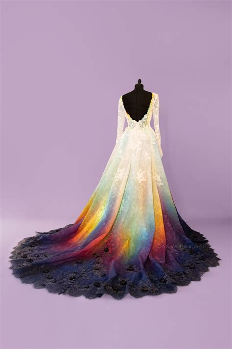Rainbow Wedding Dress Sketch White Gown With Rainbow Tulle And