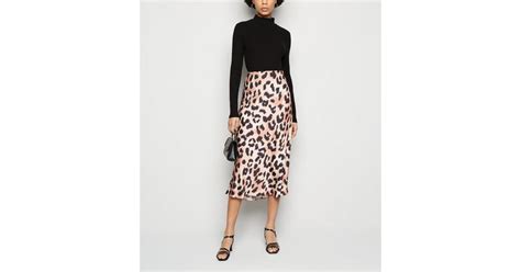 Brown Leopard Print Bias Cut Satin Midi Skirt | New Look