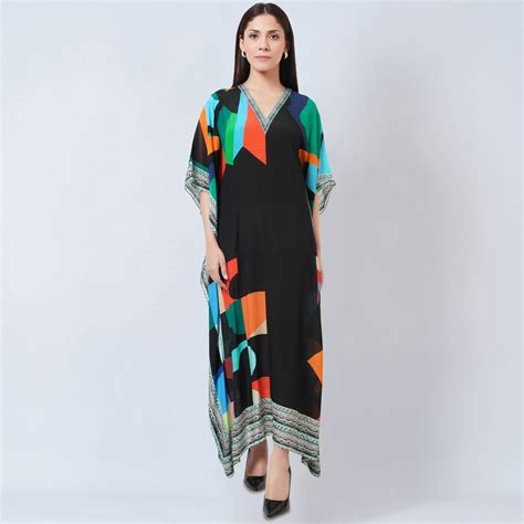 Black Graphic Art Print Full Length Kaftan – First Resort by Ramola ...