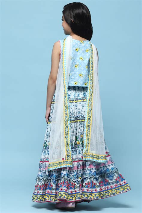 Buy White Tiered Lehenga With Printed Blouse & Net Dupatta Online at ...