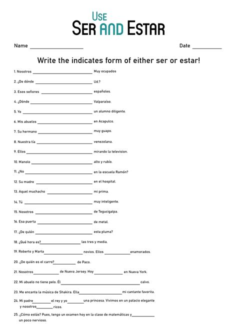 Ser And Estar Worksheet – Owhentheyanks.com