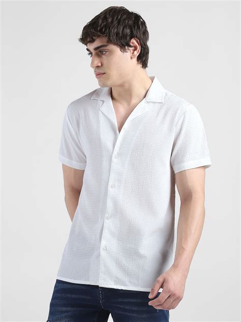 Men Textured Casual White Shirt – FYVA