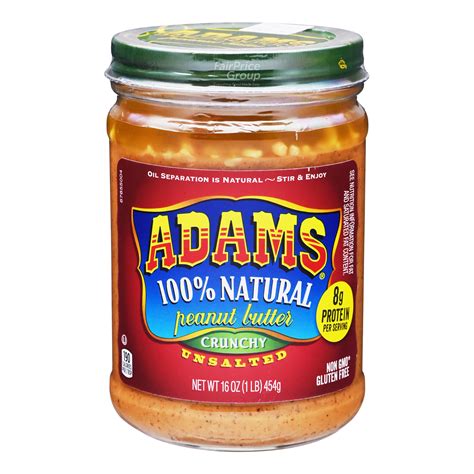 Adams 100% Natural Peanut Butter - Crunchy (Unsalted) | NTUC FairPrice