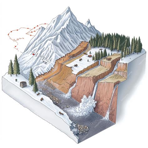A visual diagram of how landslides and avalanches occur including factors like slope stability ...